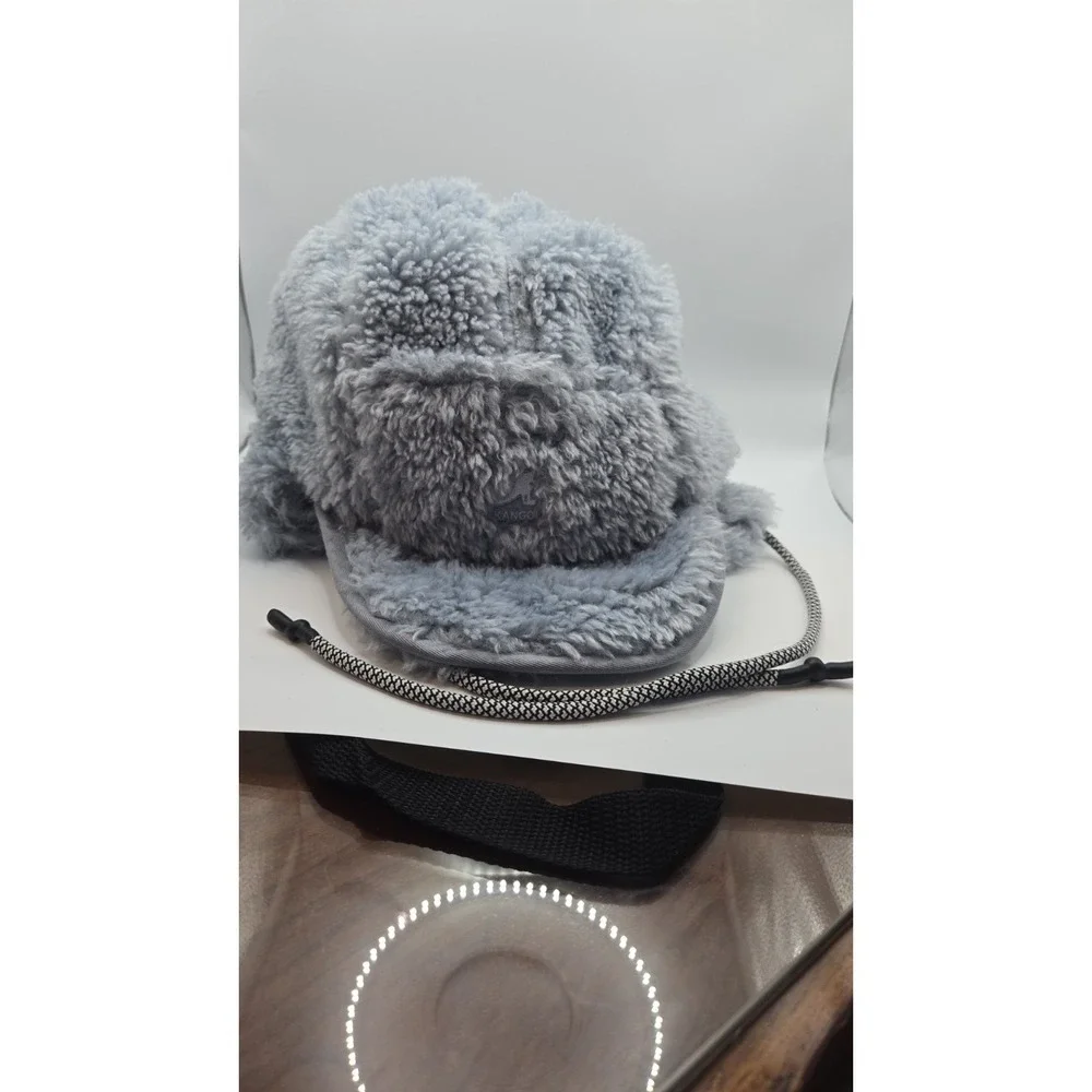 Kangol Faux Shearling Utility Flap Cap Plush Blue Gray One Size Ear Hat K5356